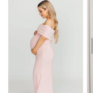Maternity Off-Shoulder Maxi Dress in Light Pink